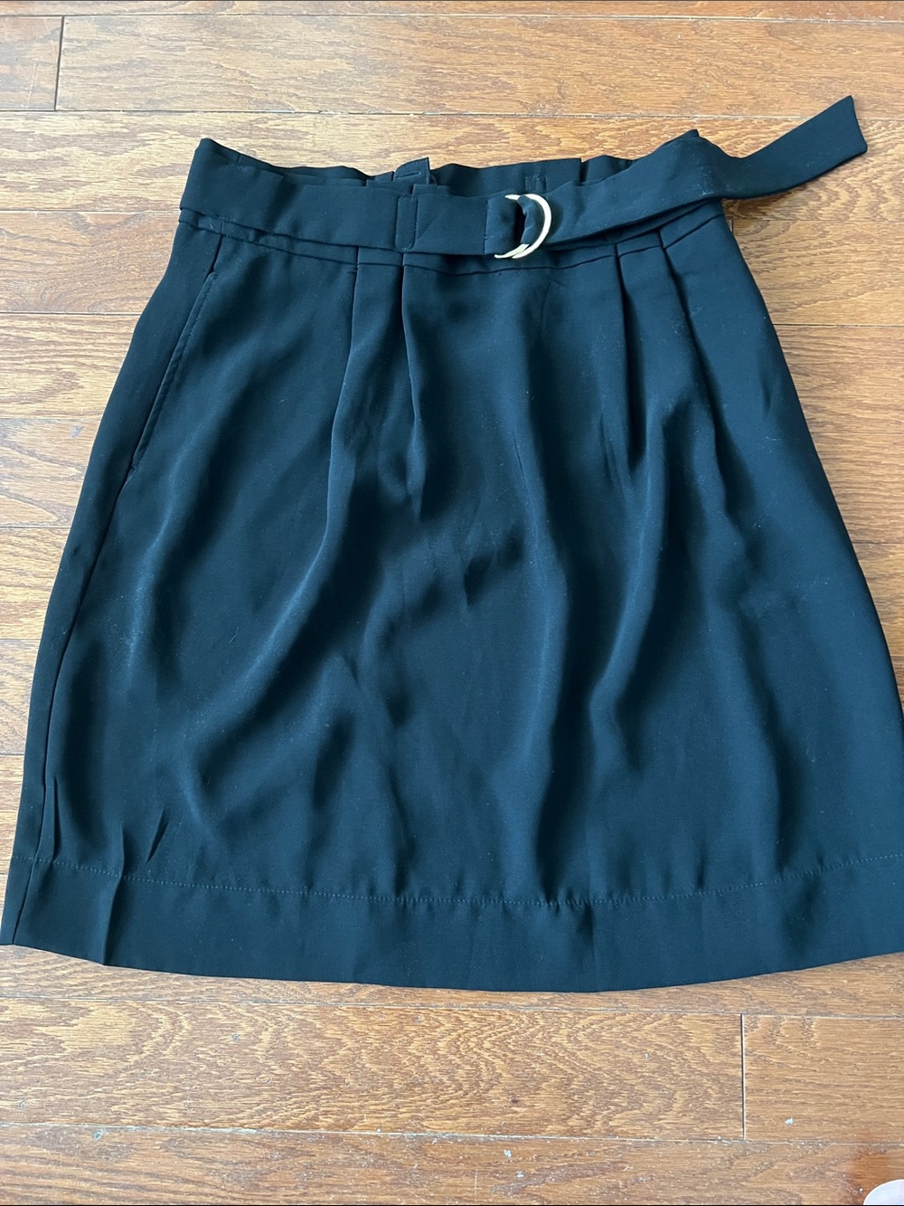 Black Pleated Belted A-Line Skirt